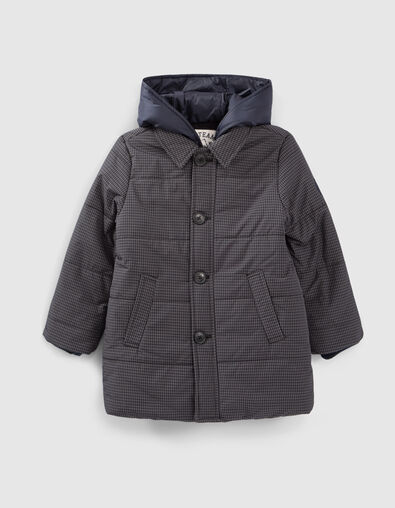 Boys’ navy nylon check padded jacket trench coat - IKKS