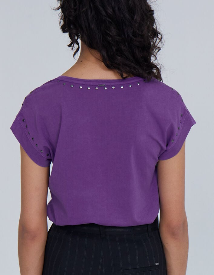 Women’s purple acid-wash studded T-shirt - IKKS