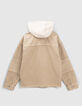 Veste en jean beige capuche amovible-2