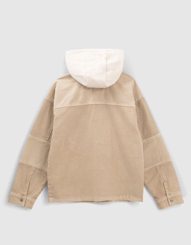 Veste en jean beige capuche amovible-2