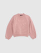 Rosa Sweatshirt mit Ton-in-Ton-Stickerei für Mädchen-3