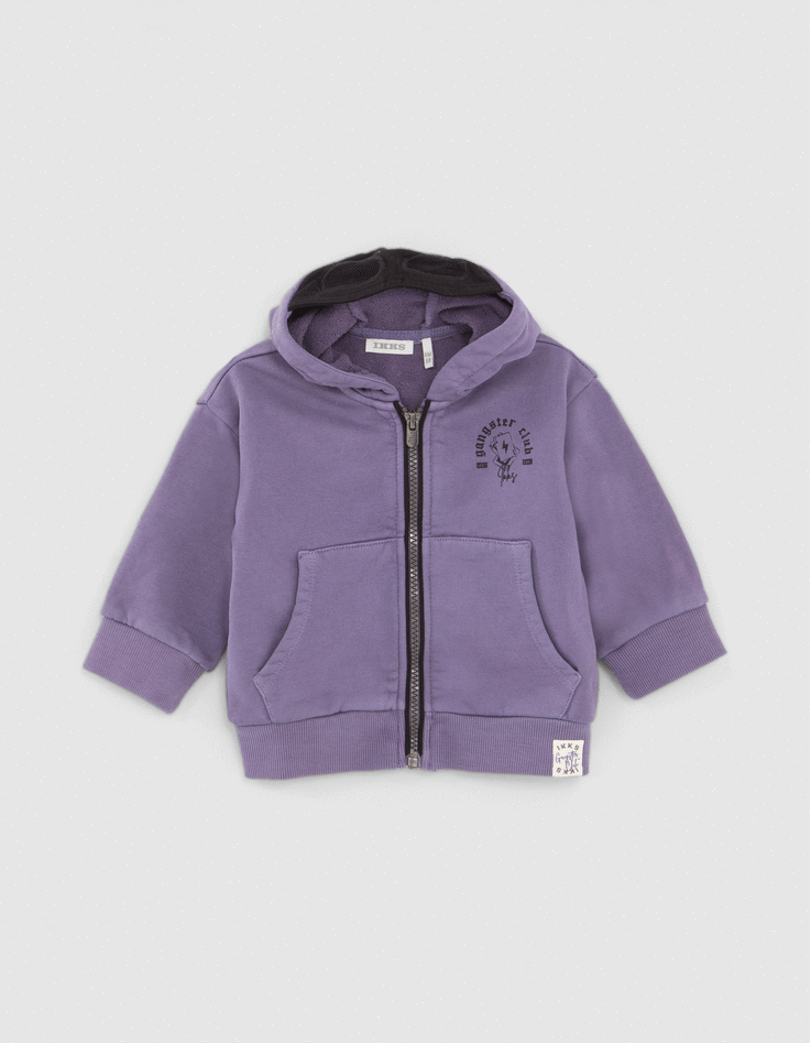 Baby boys’ violet hooded cardigan with print on back-1