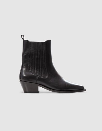 Women's black leather herringbone santiag boots - IKKS