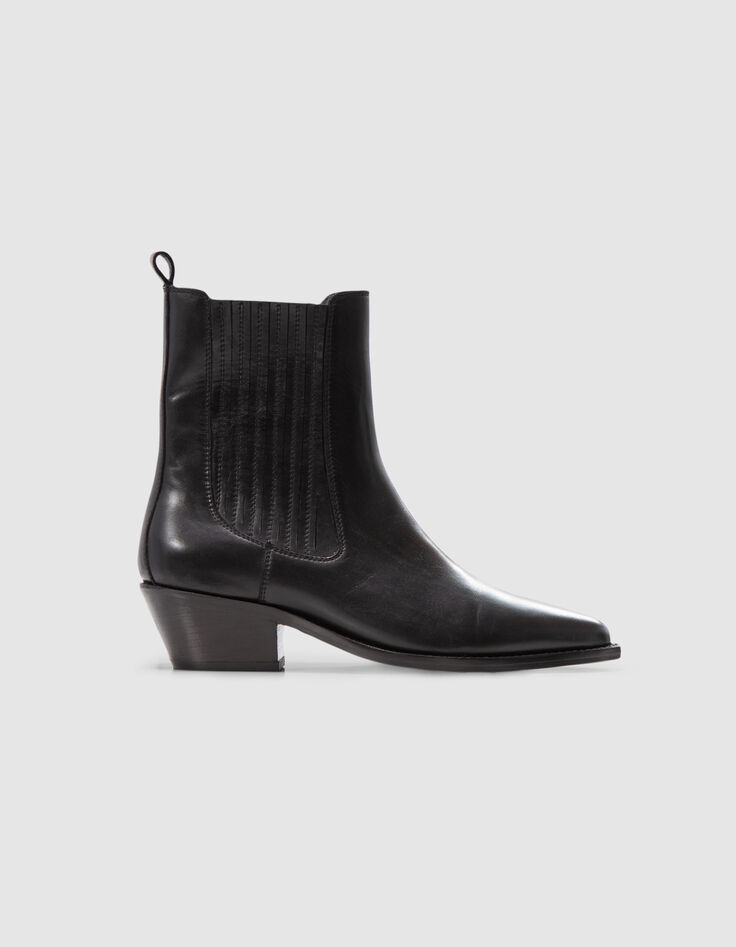 Women's black leather herringbone santiag boots-1