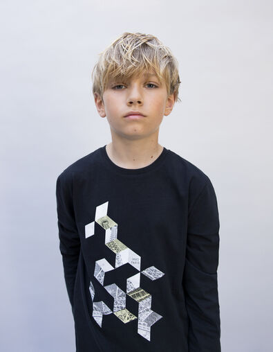 Boy's black organic cotton Eiffel Tower T-shirt - IKKS