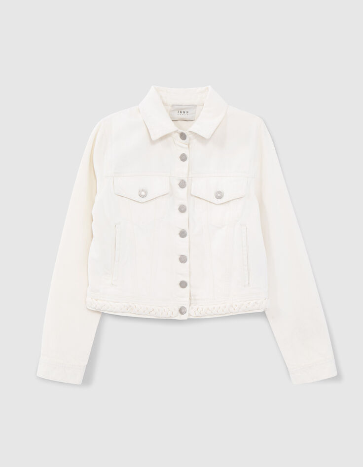 Women's off-white denim jacket with braid design-6