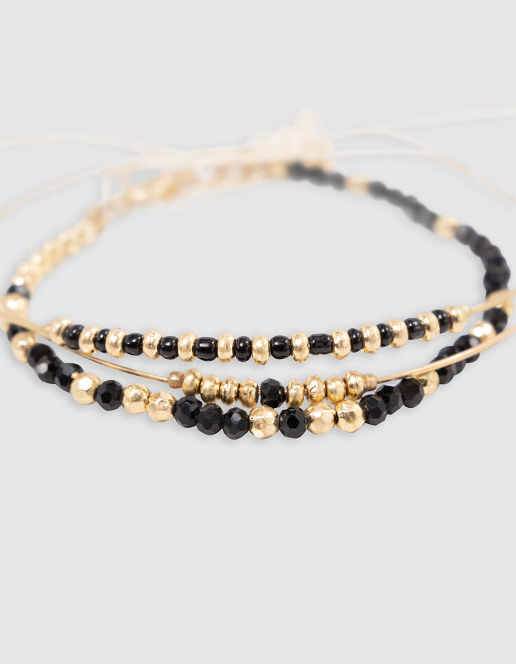 Yellow metal bracelets with black and gold beads for girls-3