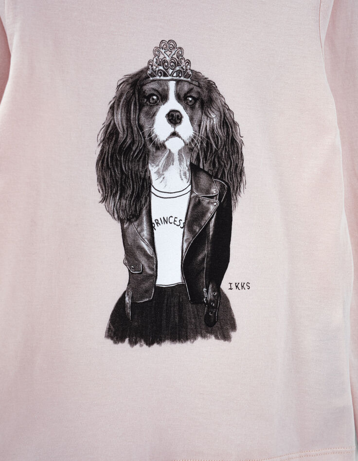 T-shirt rose pâle visuel chien-princesse fille-2