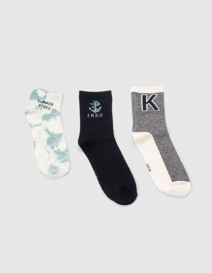 Chaussettes marine, blanches, bleues-1