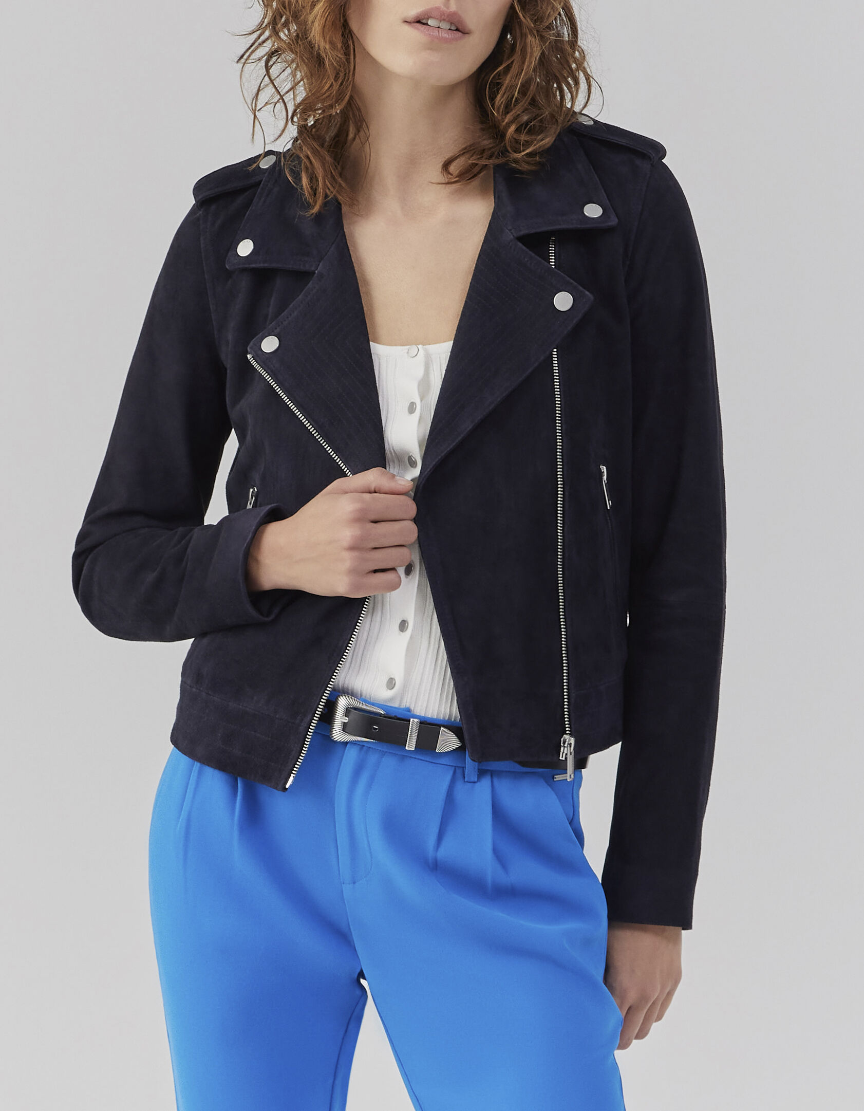 Women's navy suede biker-style jacket