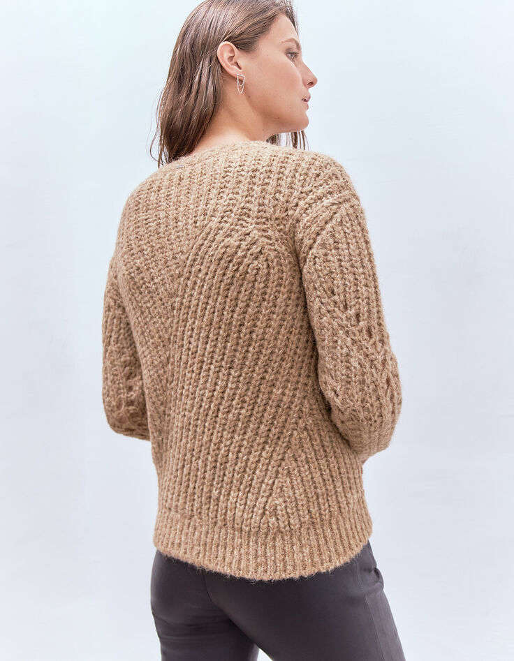 Women’s sesame Pure Edition sweater with pretty stitching-3