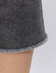 Graue Damen-Jeansshorts, hohe Taille, Fransen am Saum-4