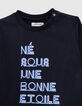 Baby boy's navy organic cotton T-shirt,  neon look slogan-2