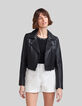 Women’s black biker-style leather jacket with chains-2