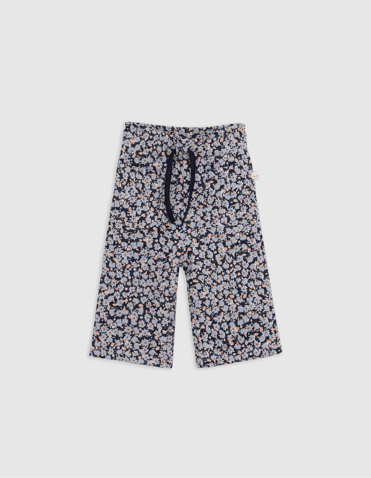 Pantalon marine coton bio fleurs lavande bébé fille-1