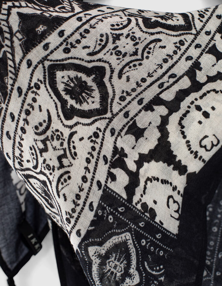 Fijne vierkante omslagdoek zwart-witte foulardprint dames-3