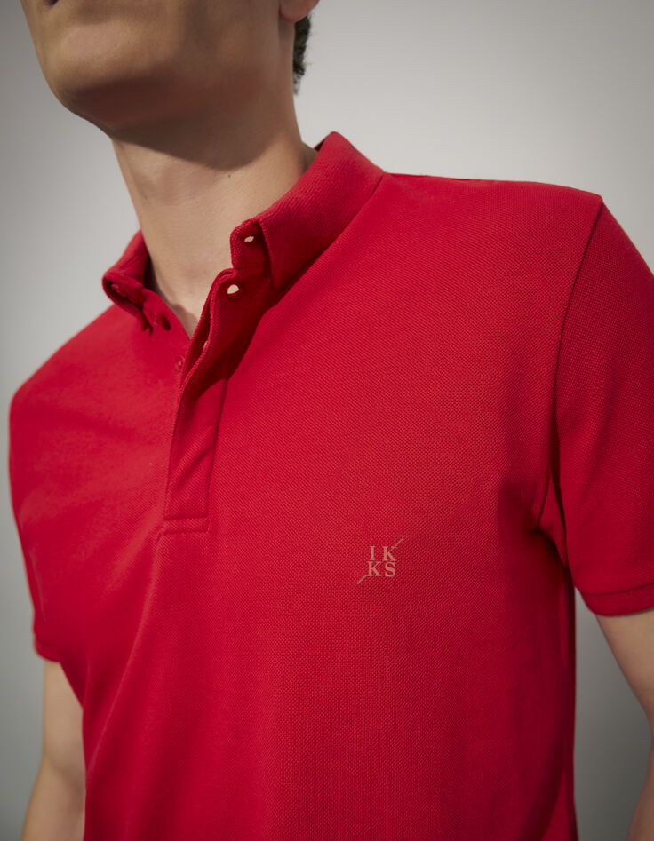 Men’s red mixed fabric SLIM polo shirt-4