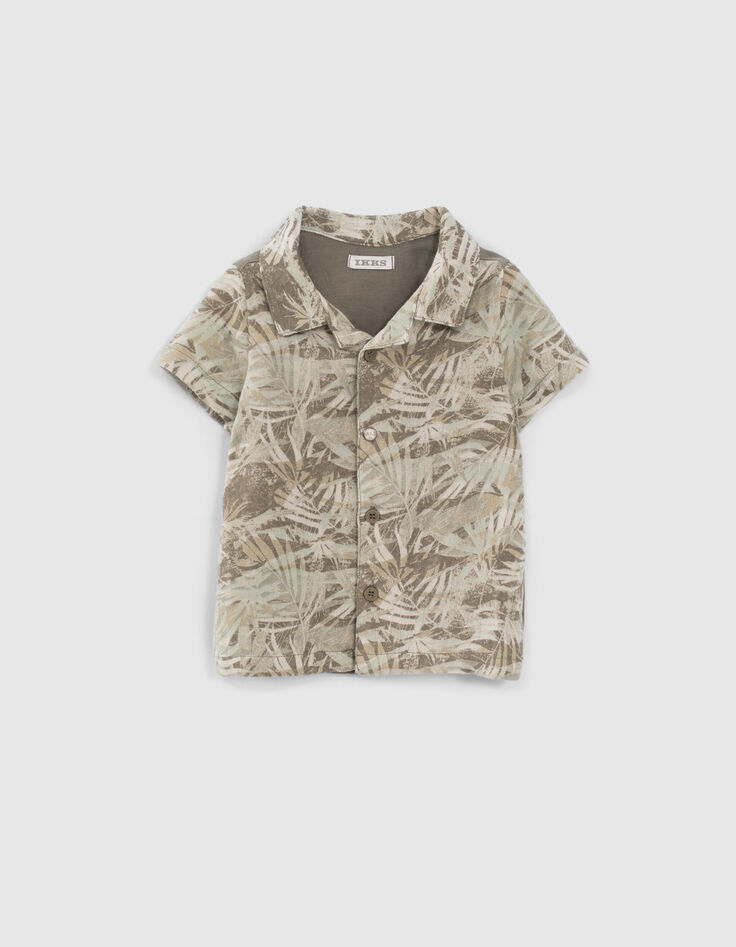 Kaki hemd in twee materialen jungleprint babyjongens-1