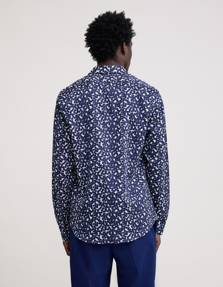 Camisa de hombre SLIM con estampado de lunares en azul marino-3