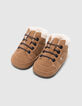 Baby boy camel sneakers with sherpa trim-4