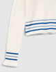 Pull blanc à rayures bleues en tricot fille-5