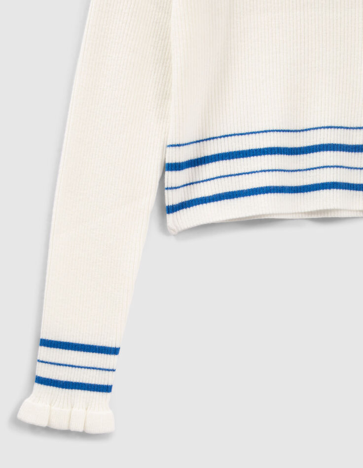 Girls’ white knit sweater with blue stripes-5