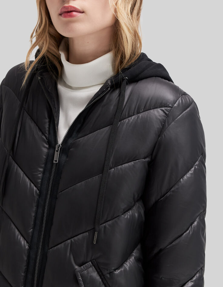 Women’s long light padded jacket+sweatshirt fabric hood-7