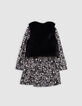 Robe 2-en-1 noire floral rock et gilet doudou fille-5