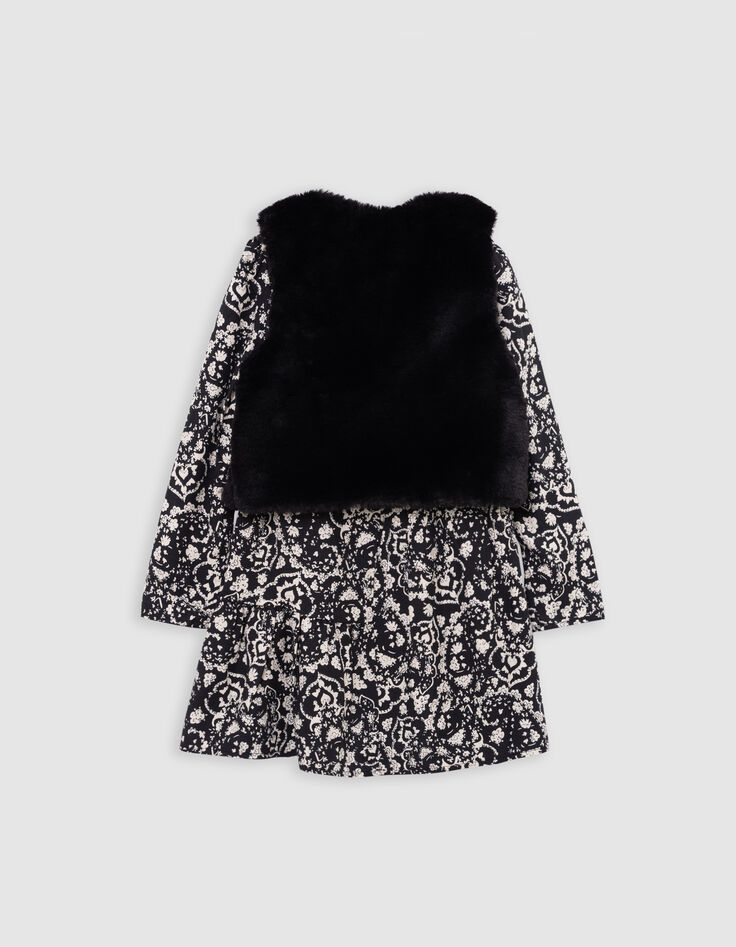 Robe 2-en-1 noire floral rock et gilet doudou fille-5