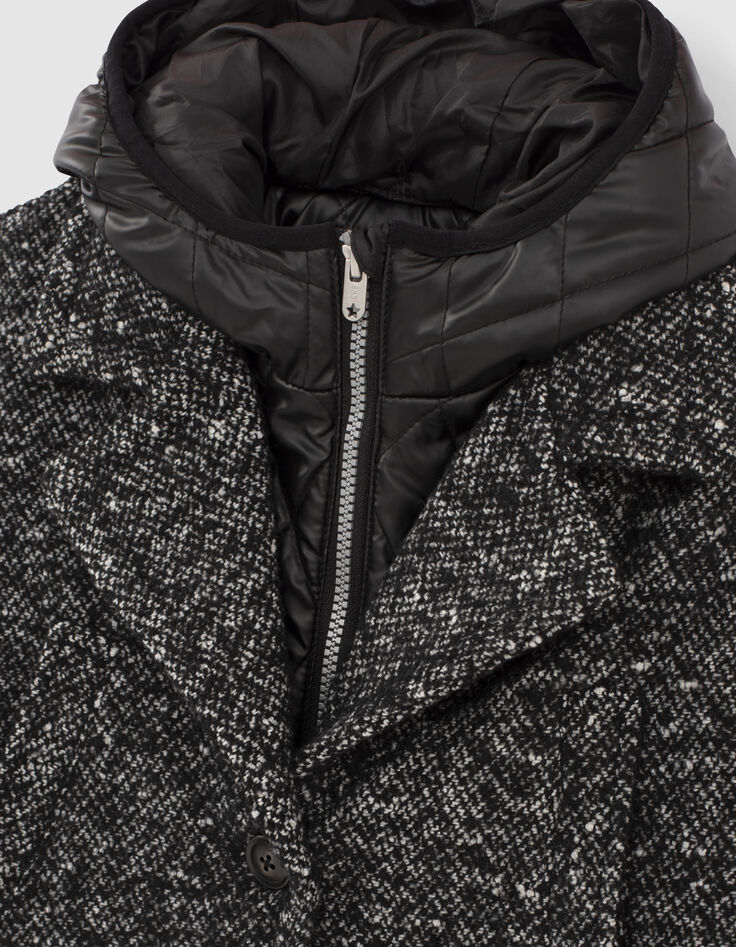 Girls’ black tweed-look coat with padded jacket facing-6