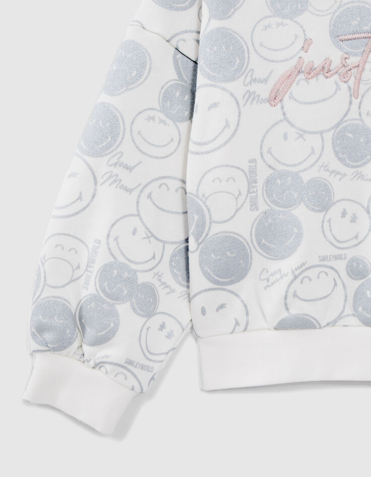 Girls’ white hoodie with silver all-over SMILEYWORLD print-6