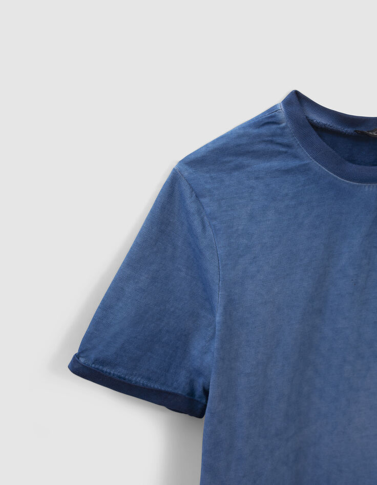 Boys’ blue T-shirt with skull on flag on back-4