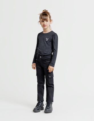 Girl's black studded straight cargo jeans