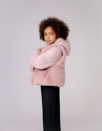 Roze 2-in-1 donsjack met sherpa vest voor meisjes