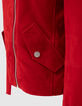 Veste courte en cuir velours rouge esprit motard Femme-5