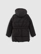 Girls’ black fur-lined hooded long padded jacket-3
