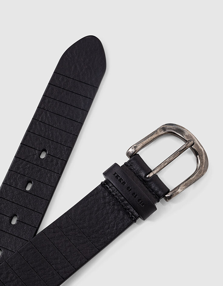 Ceinture noire en cuir gravé esprit cartouchière Homme-3