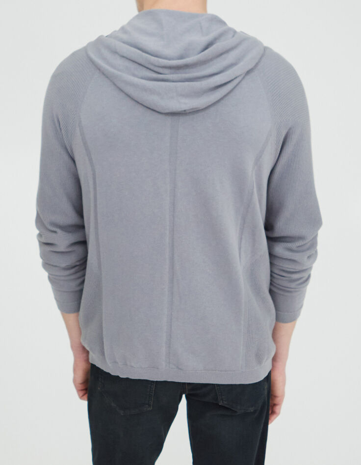 Men’s grey marl 3D knit hooded cardigan-3