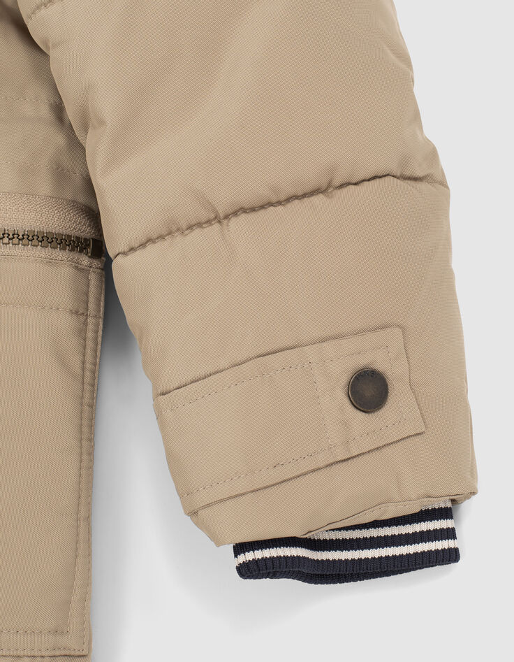 Parka beige bi matière capuche fourrée garçon-4