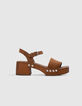 Women’s camel suede sandals with wooden heels-1