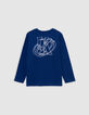 Blauw T-shirt biokatoen met logo-opdruk rug jongens-4