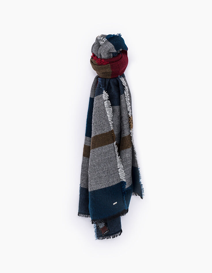 I.Code navy blue Jacquard multi-colour striped scarf-1