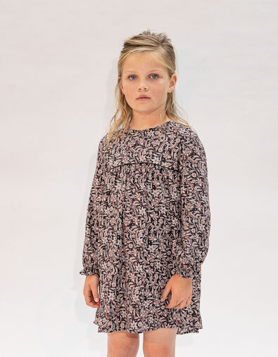 Black baroque floral print dress for girls - IKKS