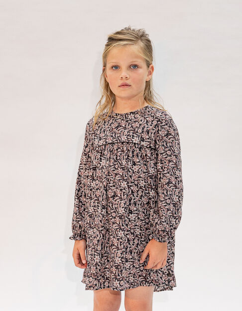 Vestido negro con estampado floral barroco para niña - IKKS