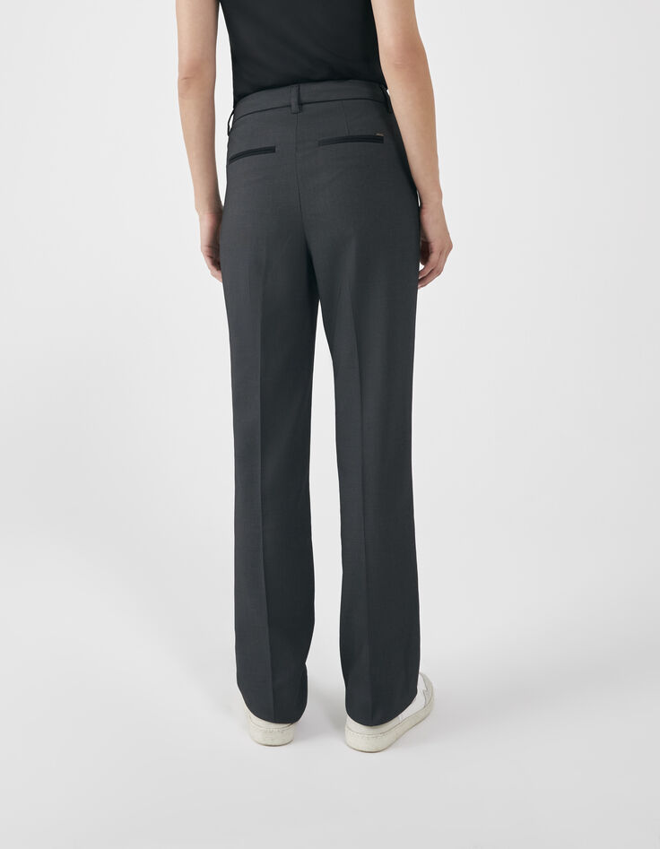 Pantalón de traje recto negro jacquard falso liso mujer-3