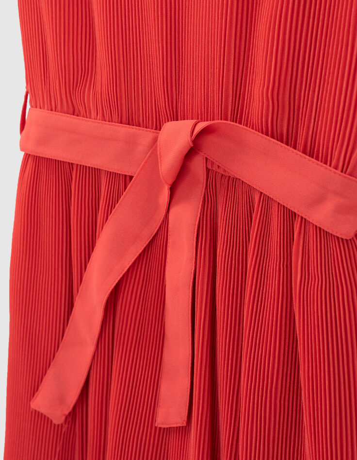 Robe rouge plissée avec ceinture fille-7