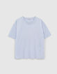 Tee-shirt bleu clair en coton éclair brodé manche femme-1