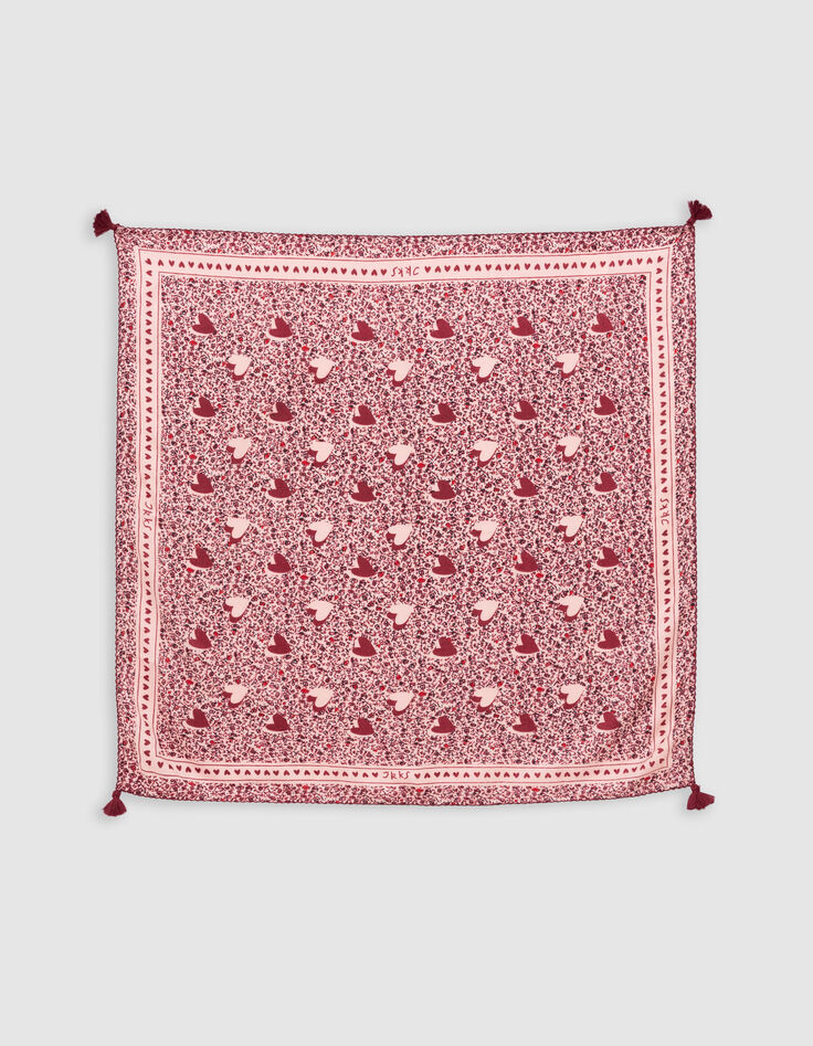 Foulard carré rose recyclé imprimé fleuri fille-2