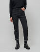 Women's high-waisted washed black straight jeans with stud-3