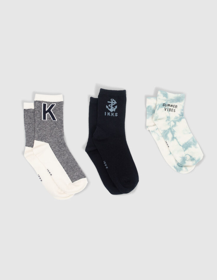 Chaussettes marine, blanches, bleues-4